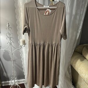 Zenana Brown Midi Dress A-Line Crew Neck
